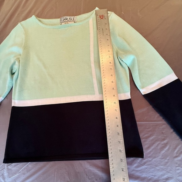 Carlisle Silk Mint Green/Navy Colorblock Long Sleeve Sweater Size Large $325 - Picture 5 of 9